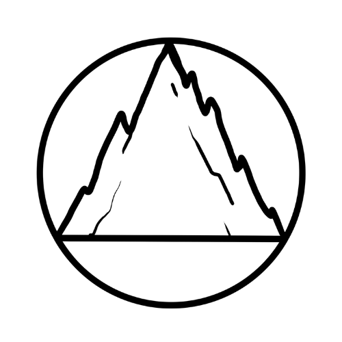 A minimalist black line art icon depicting a mountain peak inside a circle, which suggests a triangle within a circle. The Synthesis Human Systems logo. This is presented on a transparent or solid white background.
